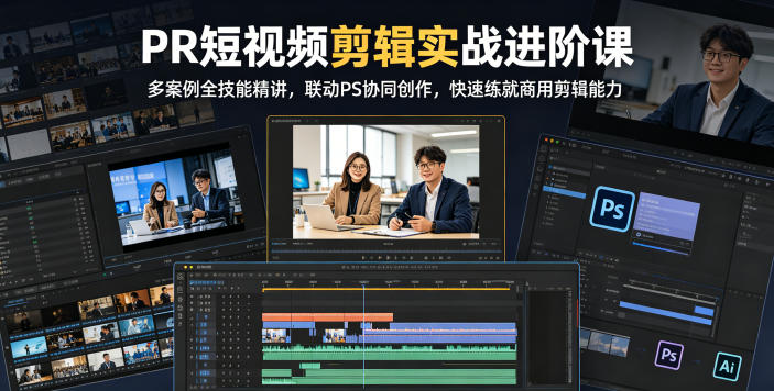 PR短视频剪辑实战进阶课，多案例全技能精讲，联动PS协同创作，快速练就商用剪辑能力-知芽创业社