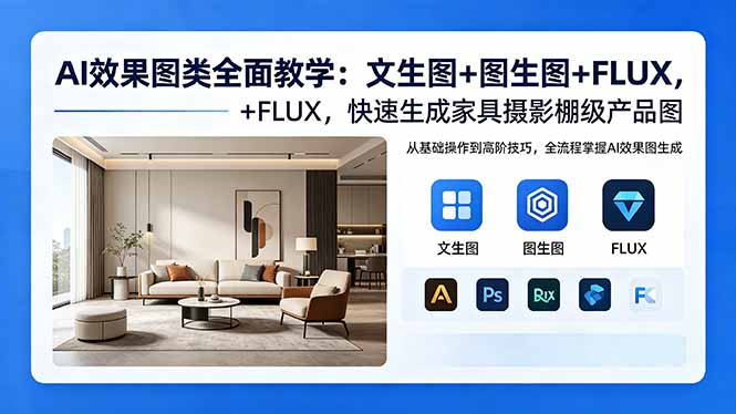 AI效果图类全面教学:文生图+图生图+FLUX,快速生成家具摄影棚级产品图-知芽创业社