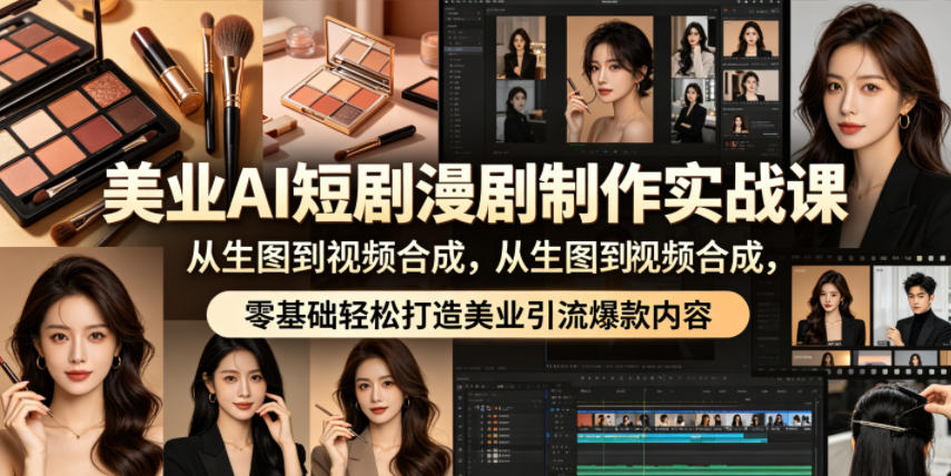 美业AI短剧漫剧制作实战课，从生图到视频合成，零基础轻松打造美业引流爆款内容-知芽创业社