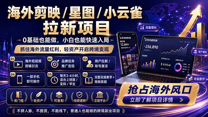 海外剪映 / 星图 / 小云雀拉新项目 普通人也能上手的跨境流量变现副业-知芽创业社