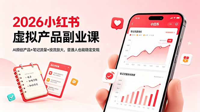 2026小红书虚拟产品副业课,AI原创产品+笔记流量+投流放大,普通人也能稳定变现-知芽创业社