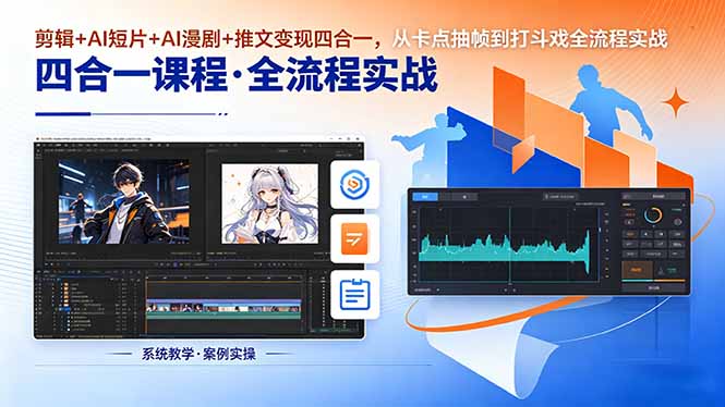 剪辑+AI短片+AI漫剧+推文变现四合一,从卡点抽帧到打斗戏全流程实战-知芽创业社