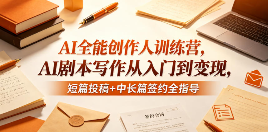 AI全能创作人训练营，AI剧本写作从入门到变现，短篇投稿+中长篇签约全指导-知芽创业社