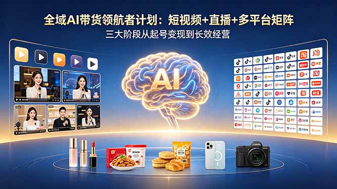 全域AI带货领航者计划:短视频+直播+多平台矩阵,三大阶段从起号变现到长效经营-知芽创业社