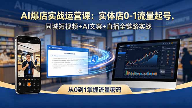 AI爆店实战运营课:实体店0-1流量起号,同城短视频+AI文案+直播全链路实战-知芽创业社