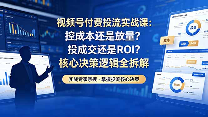 视频号付费投流实战课-5月：控成本还是放量？投成交还是ROI？核心决策逻辑全拆解-知芽创业社