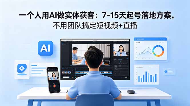 一个人用AI做实体获客:7-15天起号落地方案,不用团队搞定短视频+直播-知芽创业社