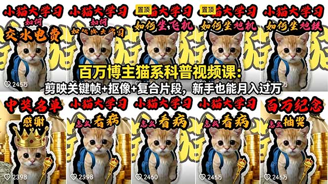 百万博主猫系科普视频课：剪映关键帧+抠像+复合片段，新手也能月入过万-知芽创业社