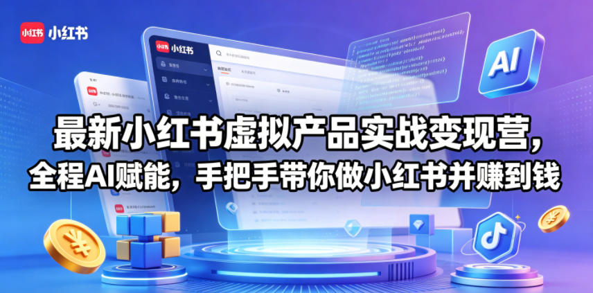 最新小红书虚拟产品实战变现营,全程AI赋能,手把手带你做小红书并赚到钱-知芽创业社