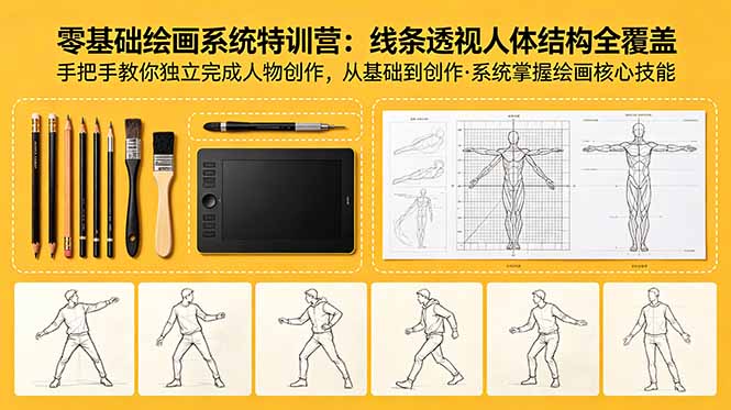 零基础绘画系统特训营：线条透视人体结构全覆盖，手把手教你独立完成人物创作-知芽创业社