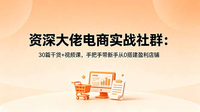 资深大佬电商实战社群：30篇干货+视频课，手把手带新手从0搭建盈利店铺-知芽创业社