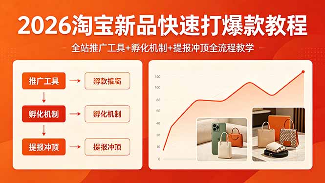 2026淘宝新品快速打爆款教程，全站推广工具+孵化机制+提报冲顶全流程教学-知芽创业社