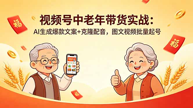 视频号中老年带货实战：AI生成爆款文案+克隆配音，图文视频批量起号-知芽创业社