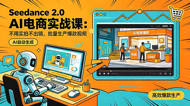 Seedance 2.0 AI电商实战课：不用实拍不出镜，批量生产爆款视频打爆GMV-知芽创业社