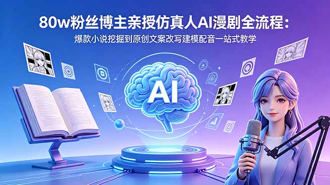 80w粉丝博主亲授仿真人AI漫剧全流程：爆款小说挖掘到原创文案改写建模配音一站式教学-知芽创业社