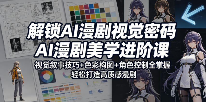 解锁AI漫剧视觉密码，AI漫剧美学进阶课，视觉叙事技巧+色彩构图+角色控制全掌握，轻松打造高质感漫剧-知芽创业社