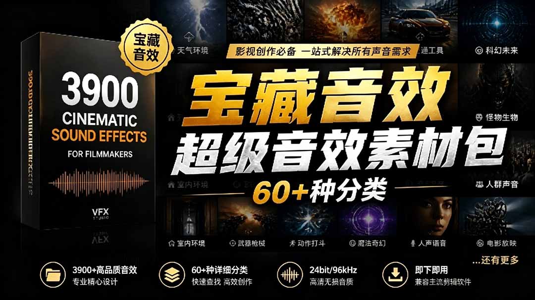 宝藏音效合集包!60+多种音效分类,共计3900个,分类清晰,全中文分类,高品质剪辑音效素材包-知芽创业社