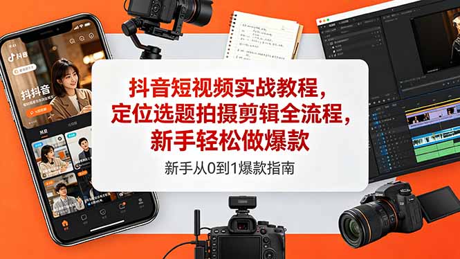 抖音短视频实战教程，定位选题拍摄剪辑全流程，新手轻松做爆款-知芽创业社