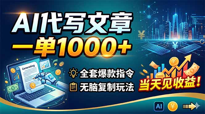 AI代写文章，一单1000+，全套爆款指令+无脑复制玩法，当天见收益！-知芽创业社