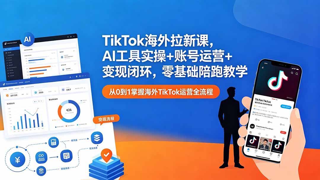 TikTok海外拉新课，AI工具实操+账号运营+变现闭环，零基础陪跑教学-知芽创业社
