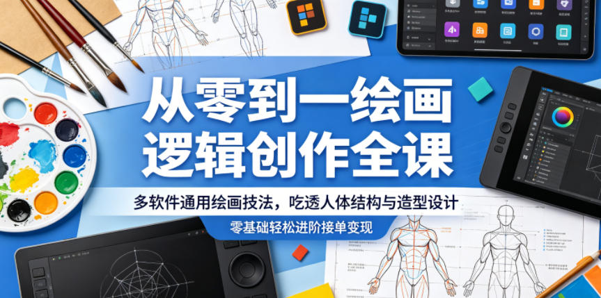 从零到一绘画逻辑创作全课，多软件通用绘画技法，吃透人体结构与造型设计，零基础轻松进阶接单变现-知芽创业社