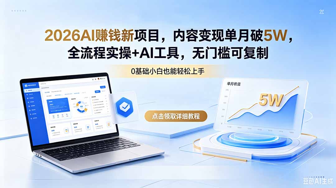2026AI赚钱新项目，内容变现单月破5W，全流程实操+AI工具，无门槛可复制-知芽创业社