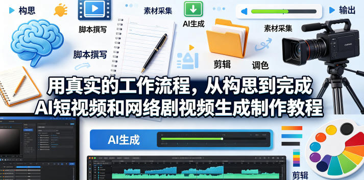 用真实的工作流程，从构思到完成AI短视频和网络剧视频生成制作教程-中英字幕-知芽创业社