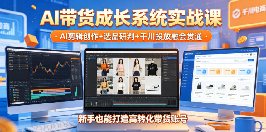 AI带货成长系统实战课，AI剪辑创作+选品研判+千川投放融会贯通，新手也能打造高转化带货账号(更新2026年)-知芽创业社