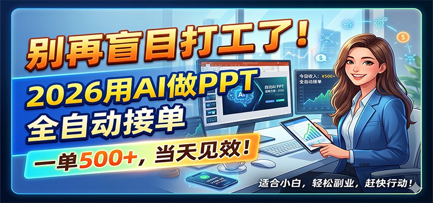 别再盲目打工了！2026用AI做PPT全自动接单，一单5张+，当天见效！-知芽创业社