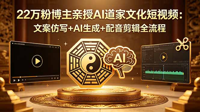 22万粉博主亲授AI道家文化短视频：文案仿写+AI生成+配音剪辑全流程-知芽创业社