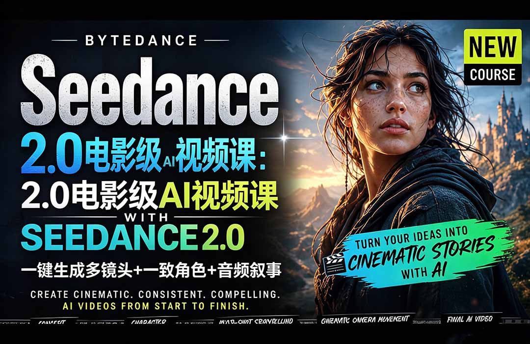 Seedance 2.0电影级AI视频课：一键生成多镜头+一致角色+音频叙事-知芽创业社