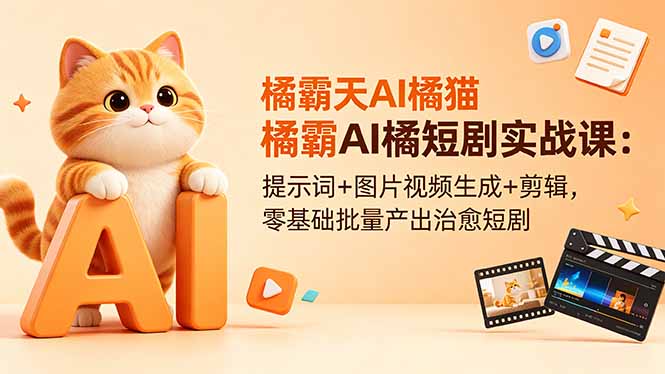 橘霸天AI橘猫短剧实战课：提示词+图片视频生成+剪辑，零基础批量产出治愈短剧-知芽创业社