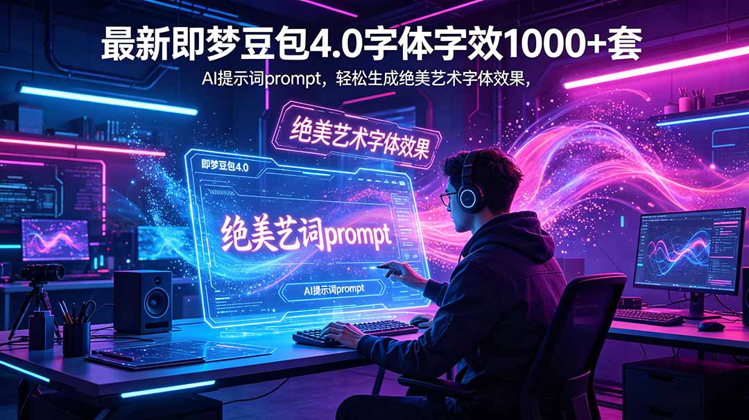 最新即梦豆包4.0字体字效1000+套,AI提示词prompt,轻松生成绝美艺术字体效果-知芽创业社