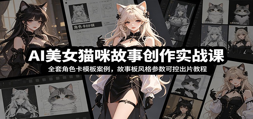 AI美女猫咪故事创作实战课：全套角色卡模板案例，故事板风格参数可控出片教程-知芽创业社