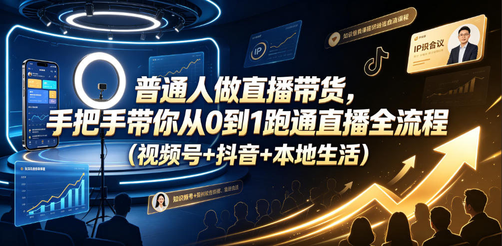 普通人做直播带货,手把手带你从0到1跑通直播全流程(视频号+抖音+本地生活)-知芽创业社