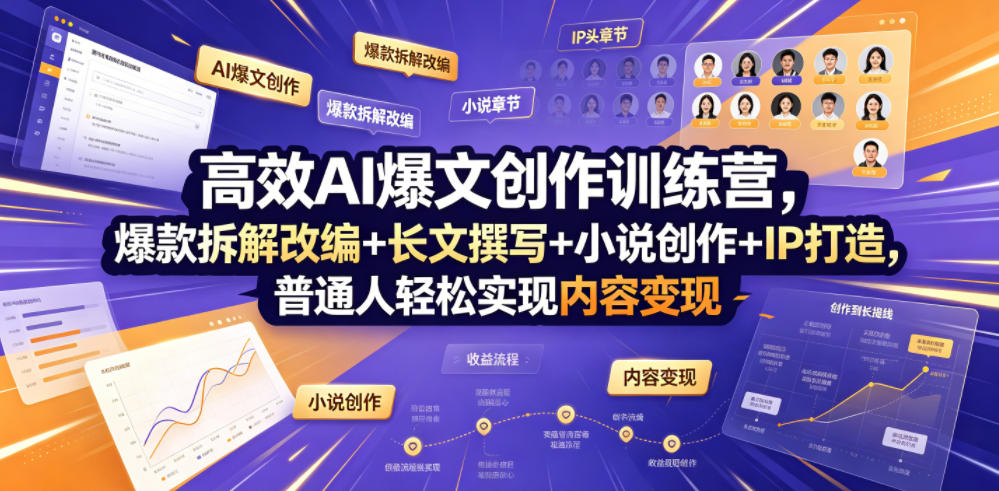 高效AI爆文创作训练营，爆款拆解改编+长文撰写+小说创作+IP打造，普通人轻松实现内容变现-知芽创业社