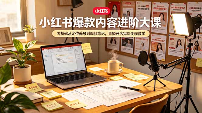 小红书爆款内容进阶大课,零基础从定位养号到爆款笔记,直播开店完整变现教学-知芽创业社
