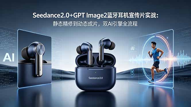 Seedance2.0+GPT Image2蓝牙耳机宣传片实战:静态精修到动态成片,双AI引擎全流程-知芽创业社