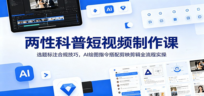 两性科普短视频制作课：选题标注合规技巧，AI绘图指令搭配剪映剪辑全流程实操-知芽创业社