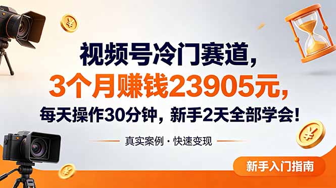 视频号冷门赛道，3个月变现23905元，新手2天学会 每天操作30分钟！-知芽创业社