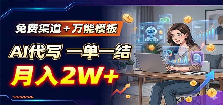 免费渠道+万能模板，AI代写一单一结，月入2W+-知芽创业社