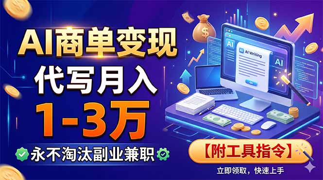 AI商单变现，靠代写月入1-3万，永不淘汰副业兼职【附工具指令】-知芽创业社