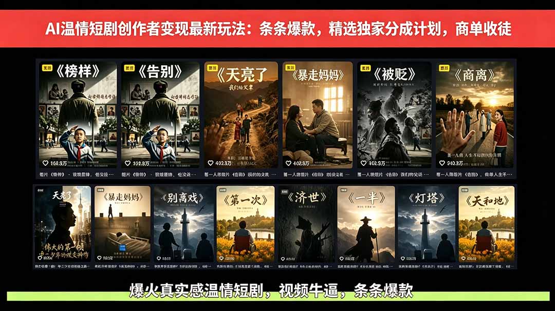 AI温情短剧创作者变现最新玩法：视频牛逼，条条爆款，精选独家分成计划，商单收徒-知芽创业社