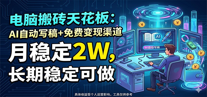 电脑搬砖天花板:AI自动写稿+免费变现渠道,月稳定2W,长期稳定可做-知芽创业社
