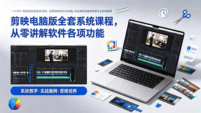剪映电脑版全套系统课程，从零讲解软件各项功能，结合海量实战案例培养专业剪辑思维-知芽创业社