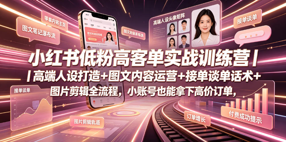 小红书低粉高客单实战训练营|高端人设打造+图文内容运营+接单谈单话术+图片剪辑全流程,小账号也能拿下高价订单-知芽创业社