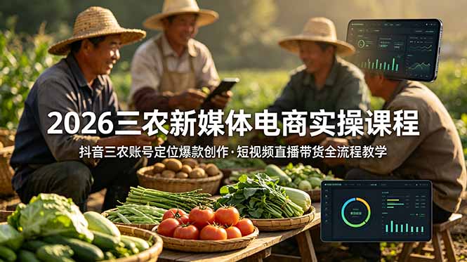 2026三农新媒体电商实操课程:抖音三农账号定位爆款创作,短视频直播带货全流程教学-知芽创业社