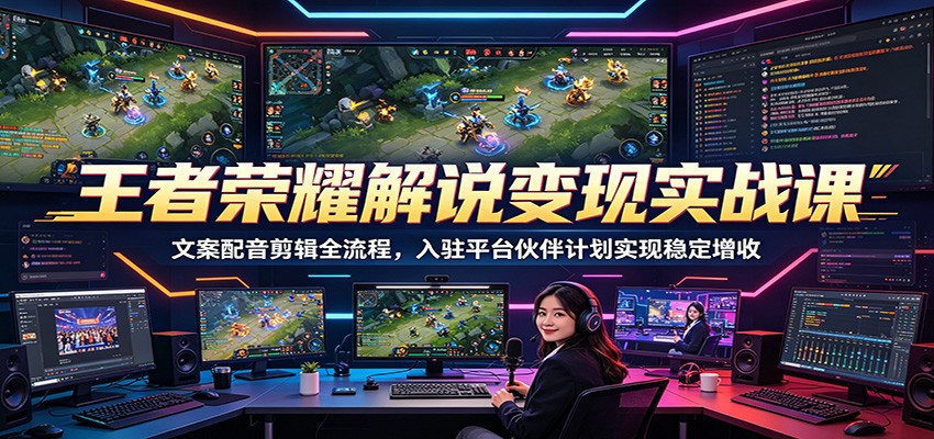 王者荣耀解说变现实战课:文案配音剪辑全流程,入驻平台伙伴计划实现稳定增收-知芽创业社