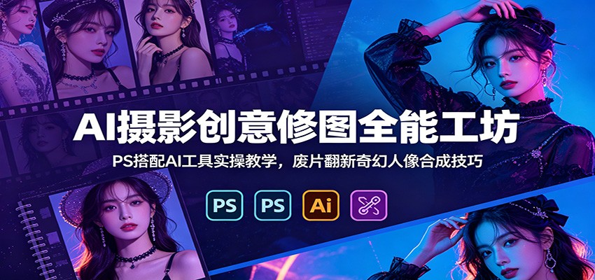 AI摄影创意修图全能工坊：PS搭配AI工具实操教学，废片翻新奇幻人像合成技巧-知芽创业社