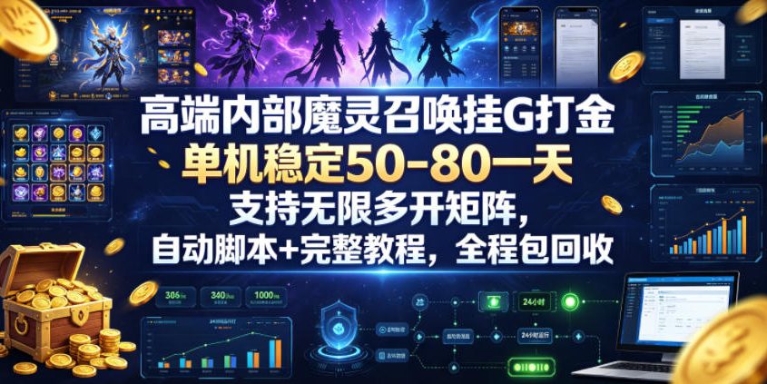 高端内部魔灵召唤挂G打金，单机稳定50-80一天，支持无限多开矩阵，自动脚本+完整教程，全程包回收【揭秘】-知芽创业社
